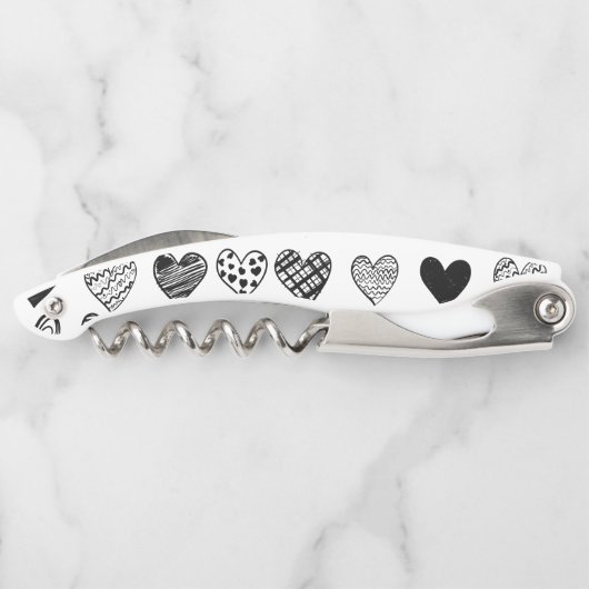 Adorable Black Heart Scribble Zeichnend Kellnermesser (Rückseite)