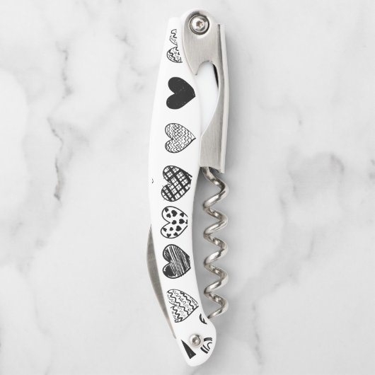 Adorable Black Heart Scribble Zeichnend Kellnermesser (Rückseite)