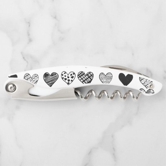 Adorable Black Heart Scribble Zeichnend Kellnermesser (Vorderseite)