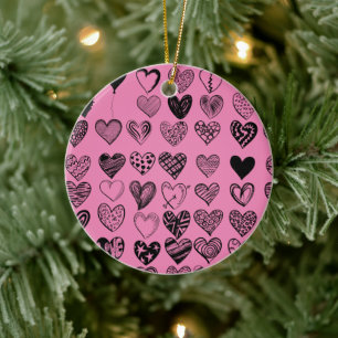 Adorable Black Heart Scribble Zeichnend Keramik Or Keramik Ornament
