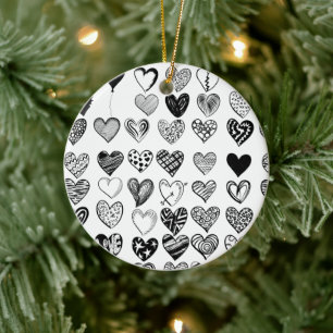 Adorable Black Heart Scribble Zeichnend Keramik Ornament