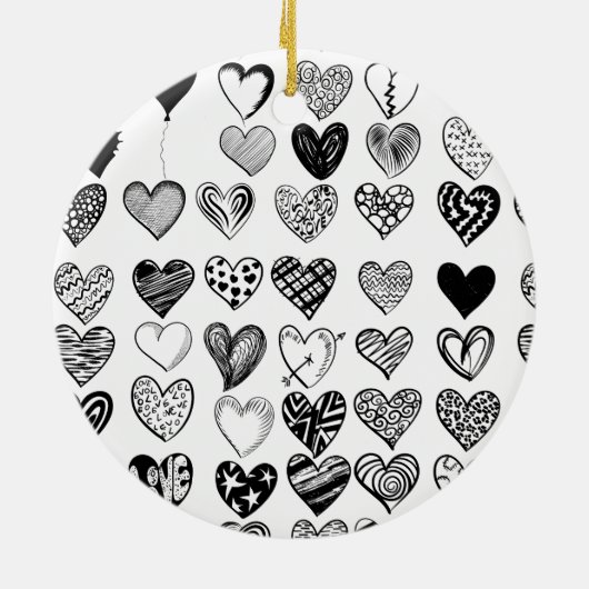 Adorable Black Heart Scribble Zeichnend Keramik Ornament (Hinten)