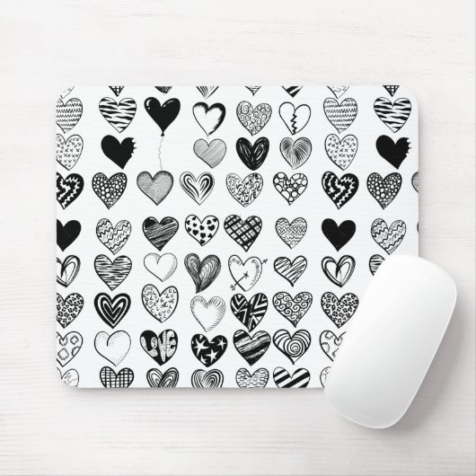 Adorable Black Heart Scribble Zeichnend Mousepad (Mit Mouse)