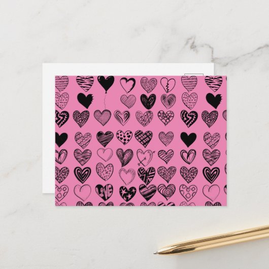 Adorable Black Heart Scribble Zeichnend Postkarte (Vorderseite/Rückseite Beispiel)