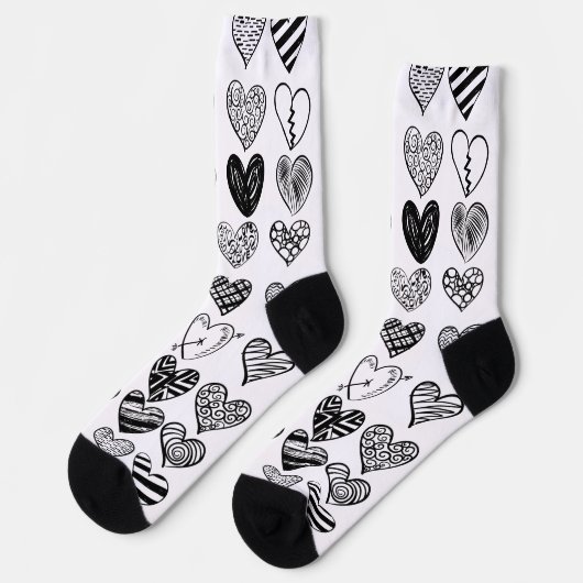 Adorable Black Heart Scribble Zeichnend Socken (Linkes Detail)