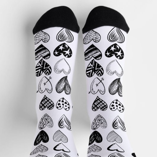 Adorable Black Heart Scribble Zeichnend Socken (Oben)