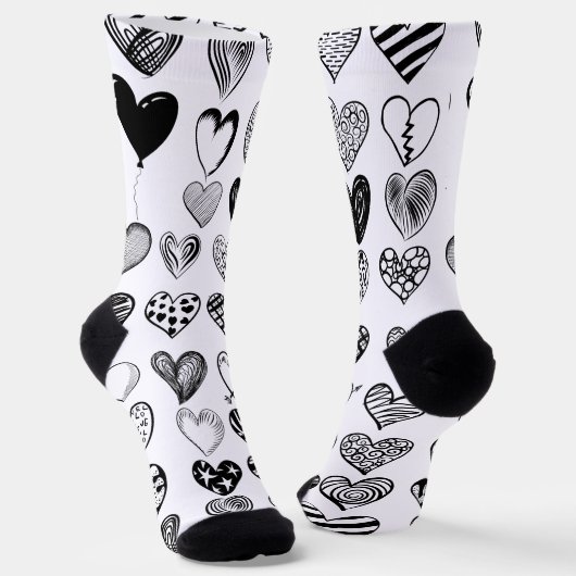 Adorable Black Heart Scribble Zeichnend Socken (Gewinkelt)