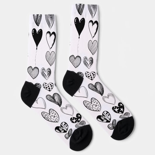 Adorable Black Heart Scribble Zeichnend Socken (Rechts)