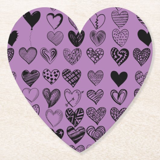 Adorable Black Heart Scribble Zeichnend Square Pap Untersetzer (Vorderseite)