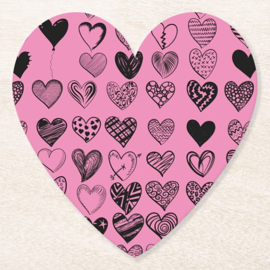 Adorable Black Heart Scribble Zeichnend Square Pap Untersetzer (Vorderseite)