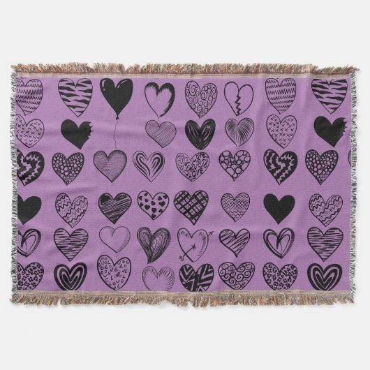 Adorable Black Heart Scribble Zeichnend Throw Blan Decke (Vorderseite)