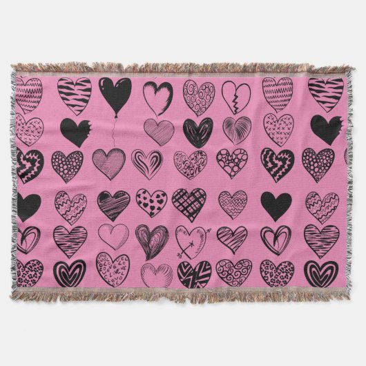 Adorable Black Heart Scribble Zeichnend Throw Blan Decke (Vorderseite)