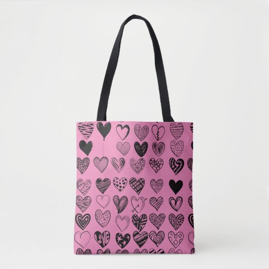 Adorable Black Heart Scribble Zeichnend Tote Bag Tasche (Vorderseite)