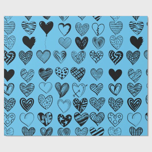 Adorable Black Heart Scribble Zeichnend Wrapping P Geschenkpapier (Flach)