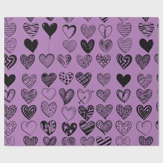 Adorable Black Heart Scribble Zeichnend Wrapping P Geschenkpapier (Flach)