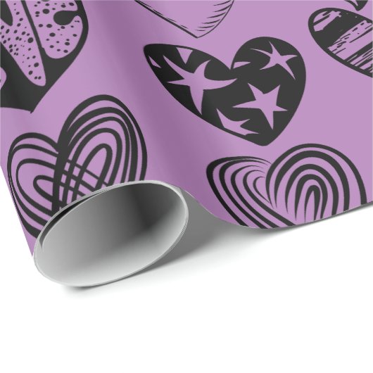 Adorable Black Heart Scribble Zeichnend Wrapping P Geschenkpapier (Rolleneckpunkt)