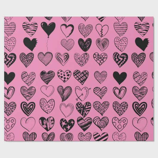 Adorable Black Heart Scribble Zeichnend Wrapping P Geschenkpapier (Flach)