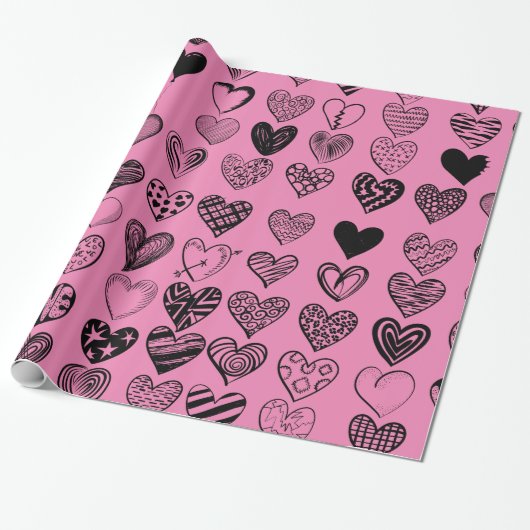 Adorable Black Heart Scribble Zeichnend Wrapping P Geschenkpapier (Ungerollt)