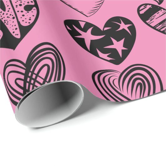 Adorable Black Heart Scribble Zeichnend Wrapping P Geschenkpapier (Rolleneckpunkt)