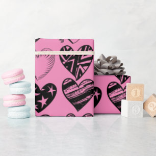 Adorable Black Heart Scribe Zeichne Wrapping Pap Geschenkpapier