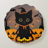 Adorable Black Kitten in Hexenhut Rundes Kissen (Rückseite)
