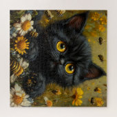 Adorable Black Kitten unter Blume Puzzle (Horizontal)