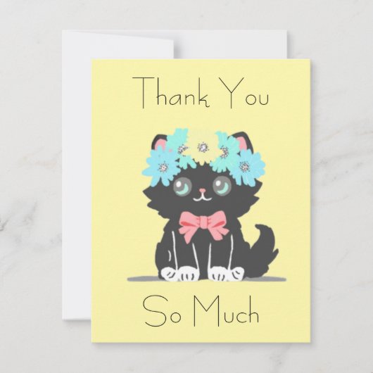 Adorable Black Kitty Flat Danke Karte (Vorderseite)