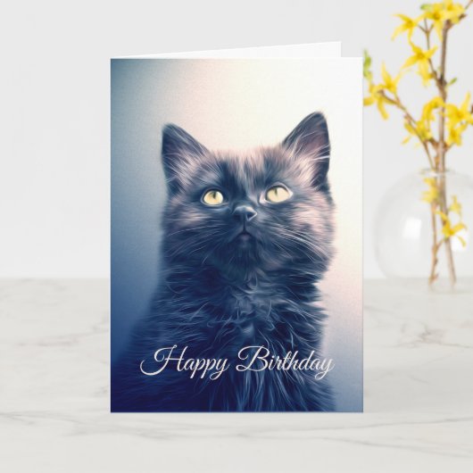 Adorable Black Long Hair Kitten Karte (Gelbe Blume)