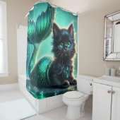 "Adorable Black Mermaid Kitten with Green Eyes" Duschvorhang (Beispiel)
