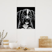 Adorable Black & White Puppy Poster (Küche)