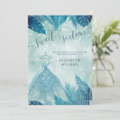 Adorable blauen tropischen Blätter bokeh süße 16 i Einladung (Stehend Vorderseite)