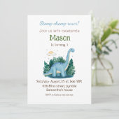 Adorable blauer Brachiosaurus Dinosaurier Geburtst Einladung (Stehend Vorderseite)