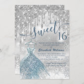 Adorable blaues Kleid silber glänzende Tropfen omb Einladung (Vorne/Hinten)