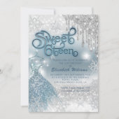 Adorable blaues Kleid silber glänzende Tropfen omb Einladung (Vorderseite)