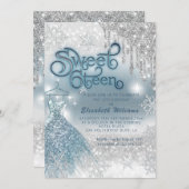 Adorable blaues Kleid silber glänzende Tropfen omb Einladung (Vorne/Hinten)