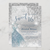 Adorable blaues Kleid silberglänzende Tropfen ombr Einladung (Vorne/Hinten)