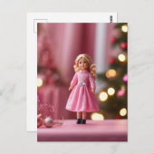 Adorable Blond Doll in Rosa Weihnachten Postkarte (Vorne/Hinten)