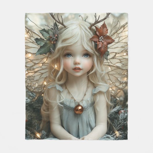 Adorable Blonde Fairy Gold Glitter Wings Lights Fleecedecke (Vorderseite)