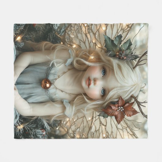 Adorable Blonde Fairy Gold Glitter Wings Lights Fleecedecke (Vorderseite (Horizontal))