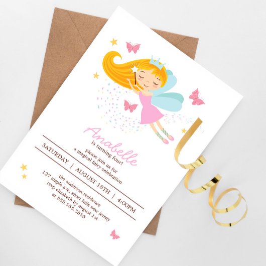 Adorable Blonde Fairy Princess Girl's Birthday Einladung