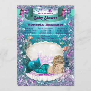 Adorable Blonde Mermaid Princess Baby Dusche Einladung