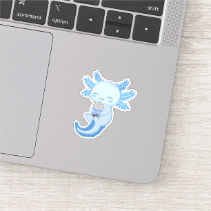 Adorable Blue Axolotl Boba Bubble Tee Aufkleber