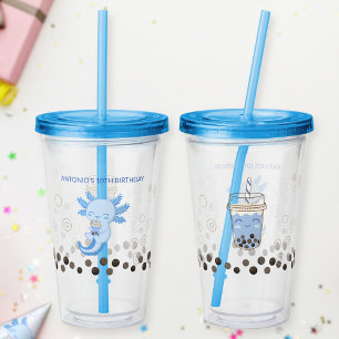 Adorable Blue Axolotl Boba Milk Tee Acryltrinkbecher