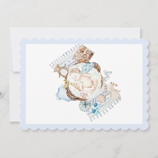 Adorable Blue Baby Boy Dusche für Neugeborene Einladung (Rückseite)