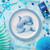 Adorable Blue Baby Dolphin Pappteller (Party)