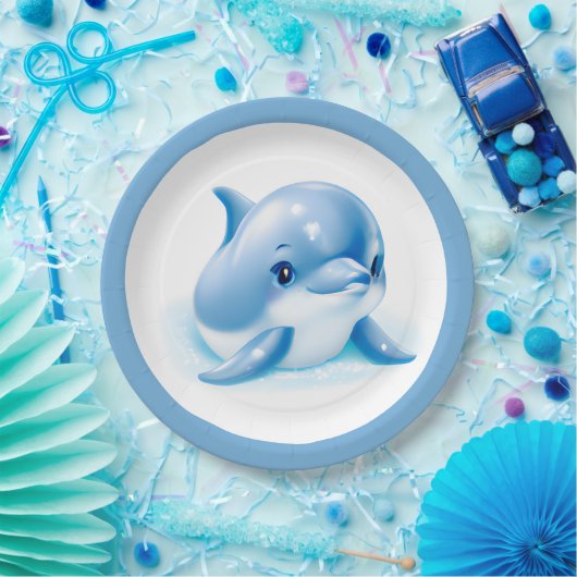 Adorable Blue Baby Dolphin Pappteller (Party)