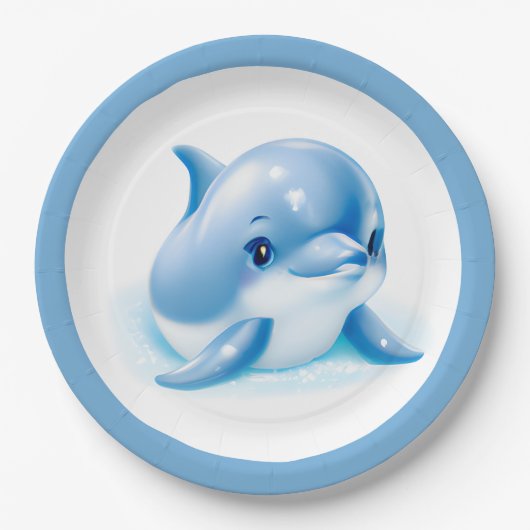Adorable Blue Baby Dolphin Pappteller (Vorderseite)