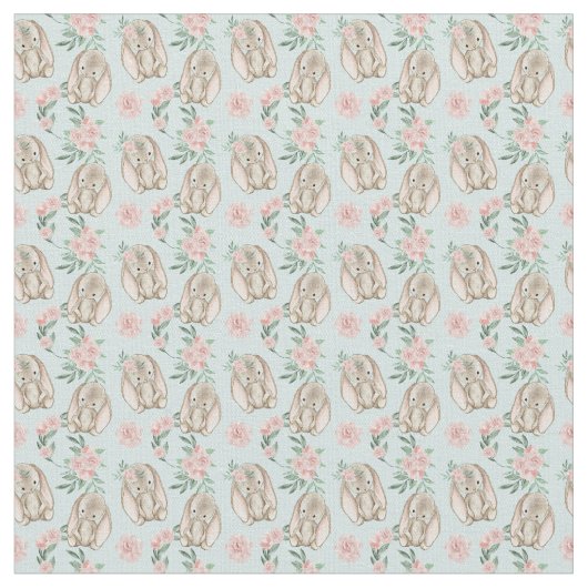 Adorable Blue Baby Rabbit Fabric Stoff (Nahaufnahme)