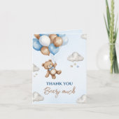 Adorable Blue Brown Bärenballons Babydusche Dankeskarte (Vorderseite)