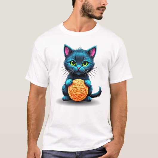 Adorable Blue Cat mit Garnball T-Shirt (Vorderseite)